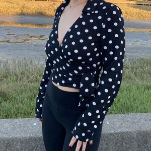 Forever 21 Black and White Polka Dot Tie Front Blouse